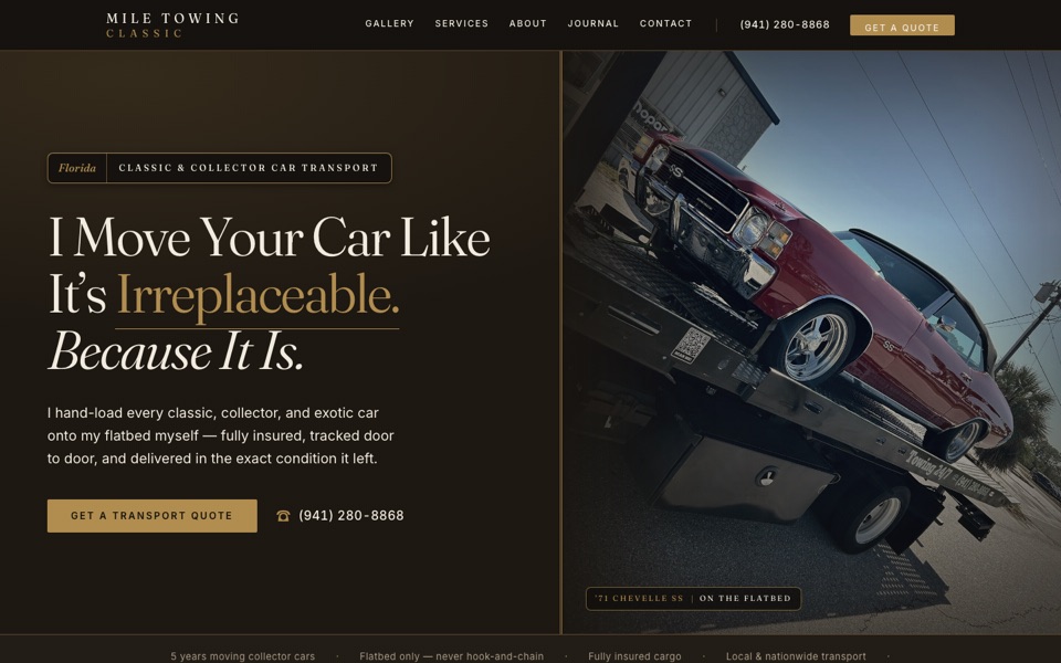 Screenshot of the Mile Towing Classic website